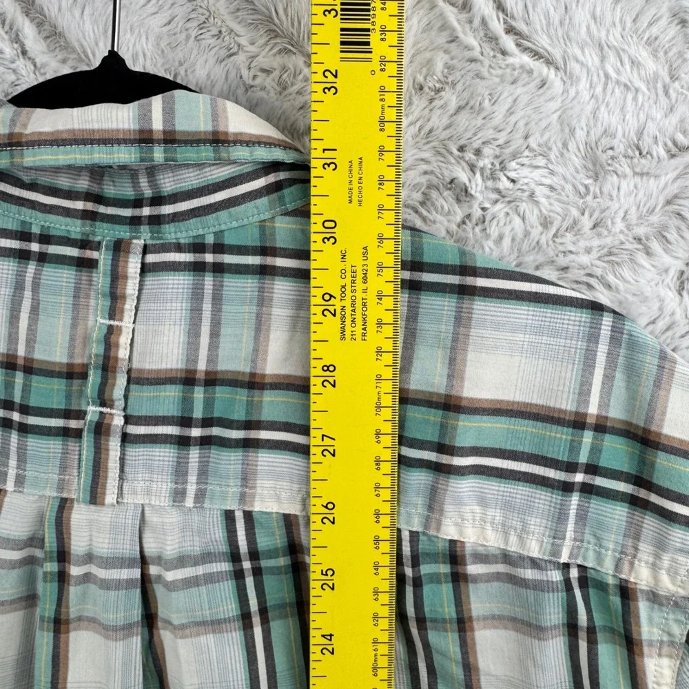 The North Face Plaid Button Up Shirt Men Large Teal Short Sleeve Hiking Gorpcore